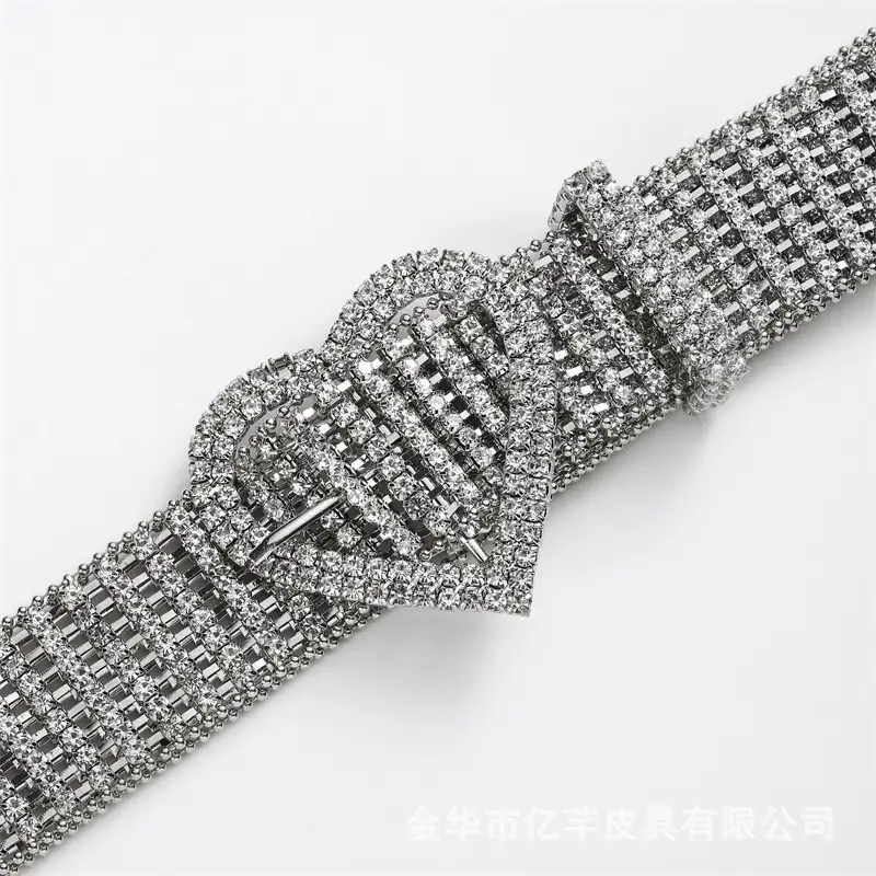 Women Rhinestone Belt Dress Pants Diamond Silver — feature 8