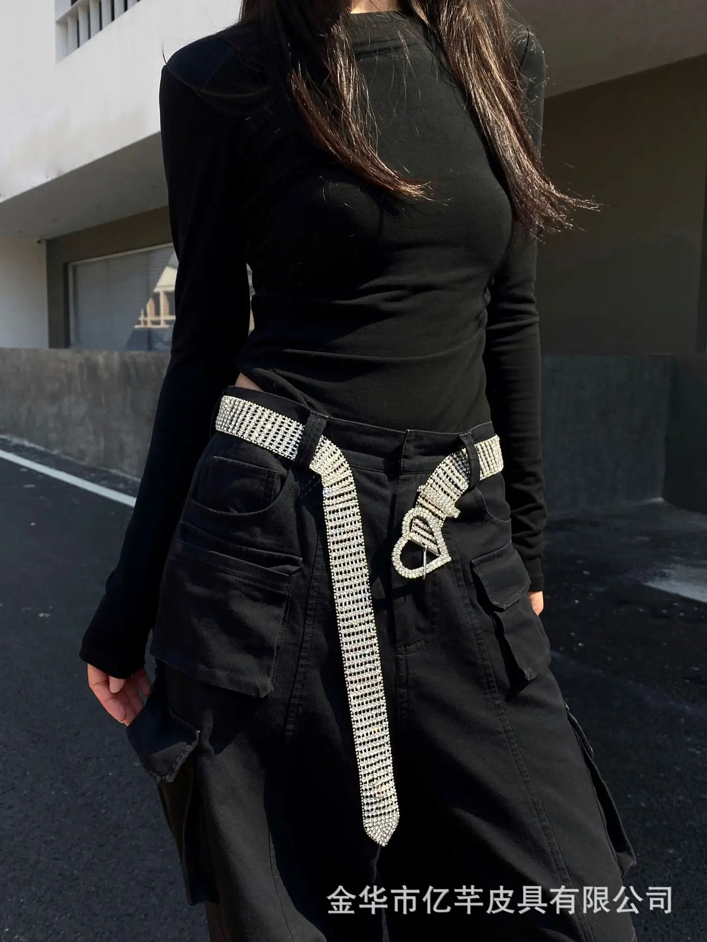 Women Rhinestone Belt Dress Pants Diamond Silver — feature 9