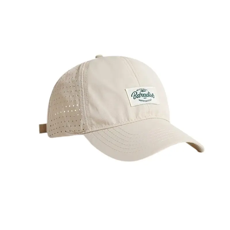 Beige Mesh Baseball Cap with Peaked Design - Image 9