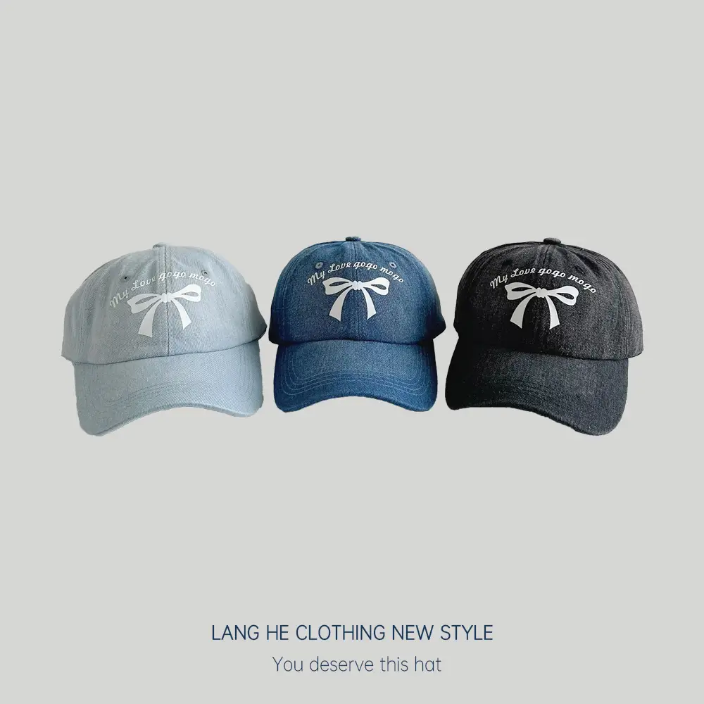 Kids Bow Letter Baseball Cap Light Blue Retro Wash - Image 5