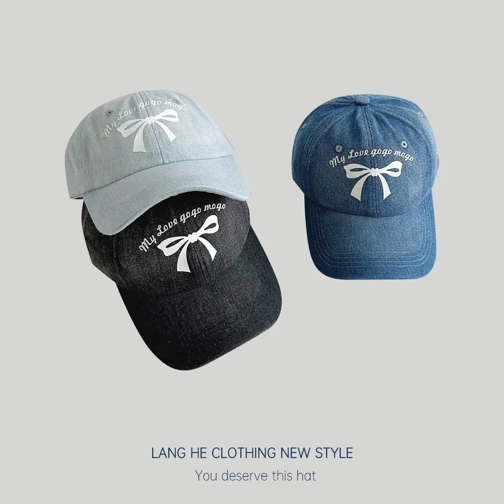 Kids Bow Letter Baseball Cap Light Blue Retro Wash - Image 6