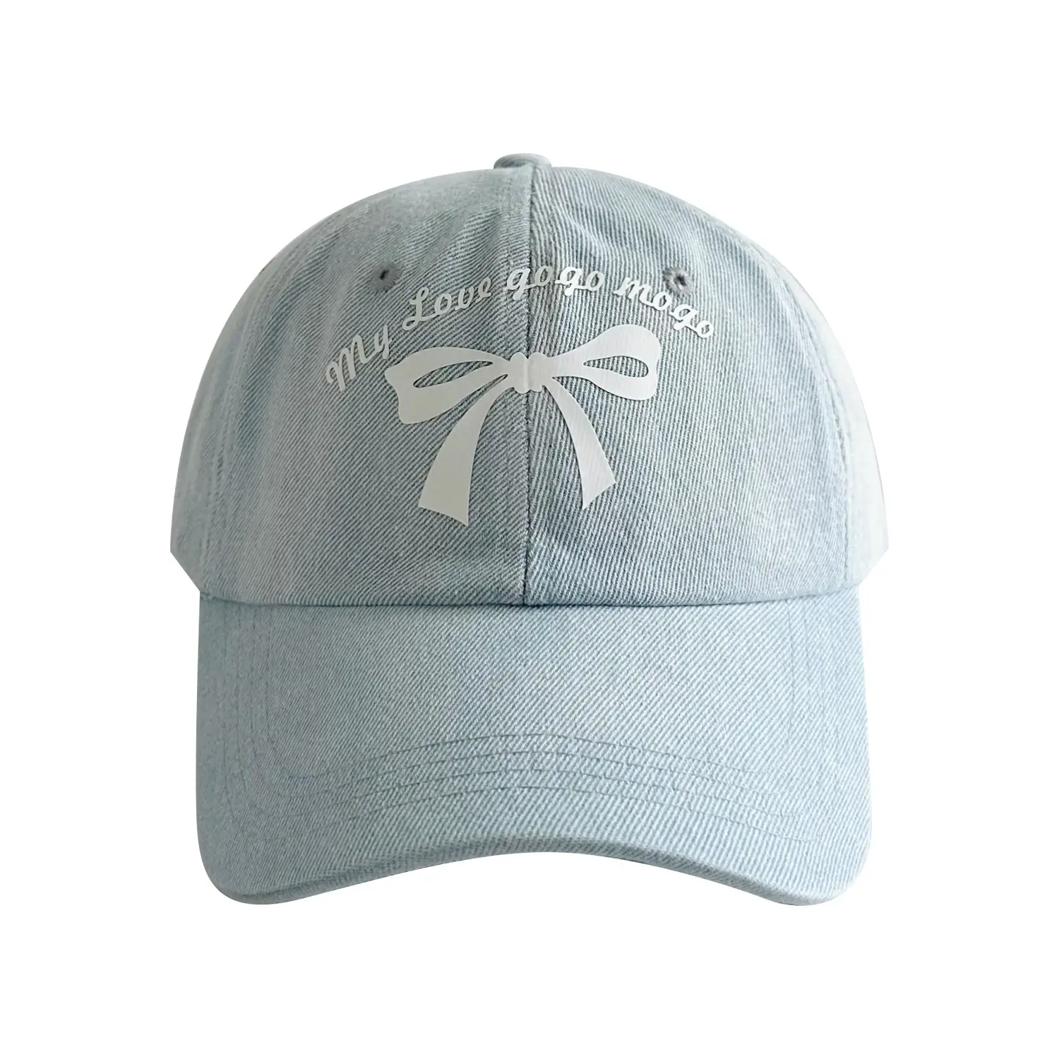 Kids Bow Letter Baseball Cap Light Blue Retro Wash - Image 8