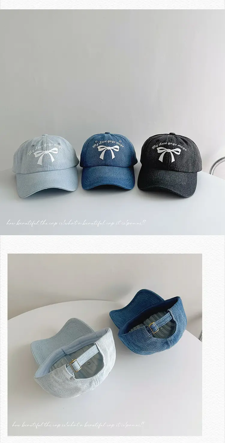 Kids Bow Letter Baseball Cap Light Blue Retro Wash — feature 25