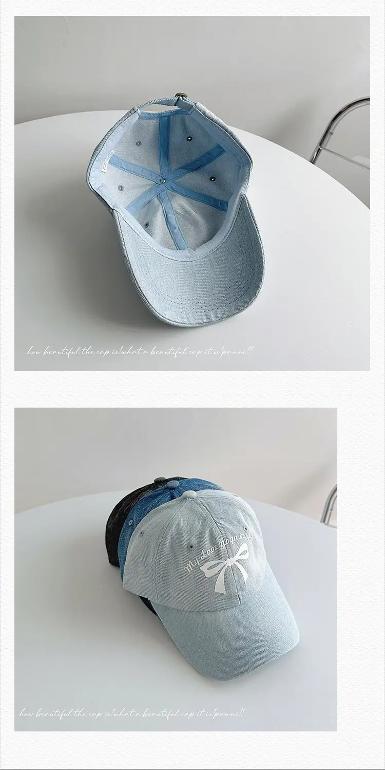 Kids Bow Letter Baseball Cap Light Blue Retro Wash — feature 27