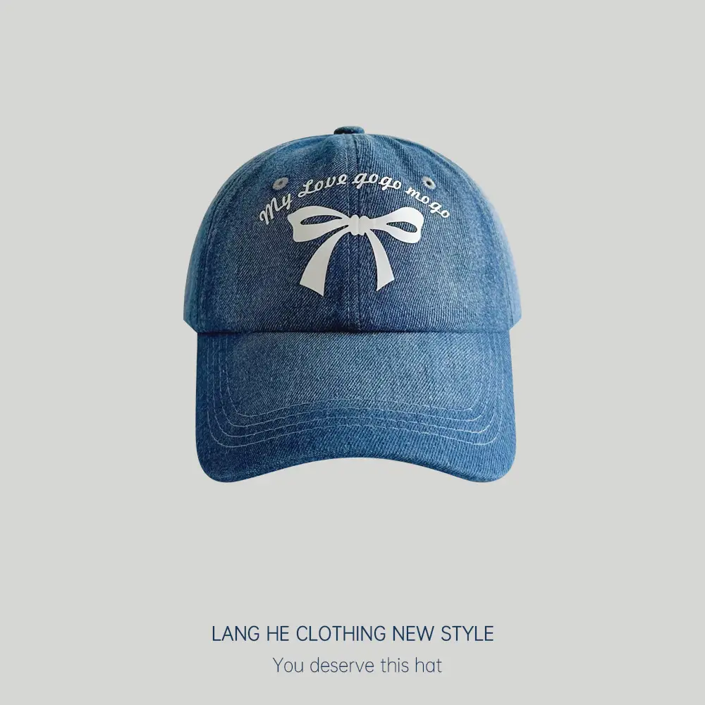 Kids Bow Letter Baseball Cap Light Blue Retro Wash - Image 2
