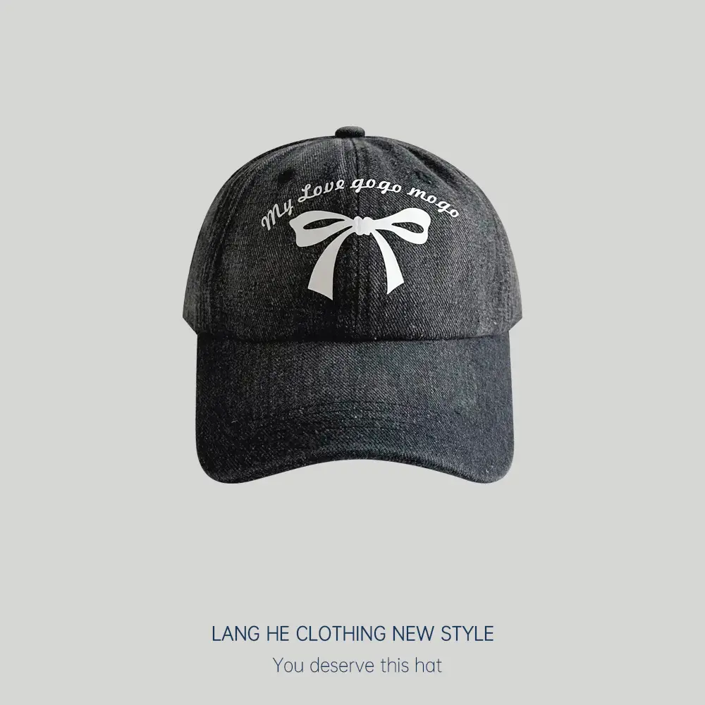 Kids Bow Letter Baseball Cap Light Blue Retro Wash - Image 3