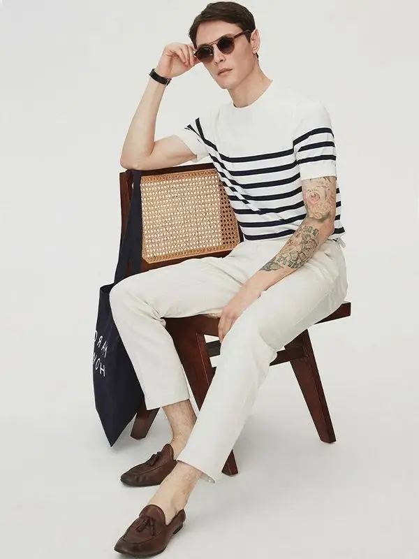 Men Striped Knitted T-shirt Casual Summer Wear