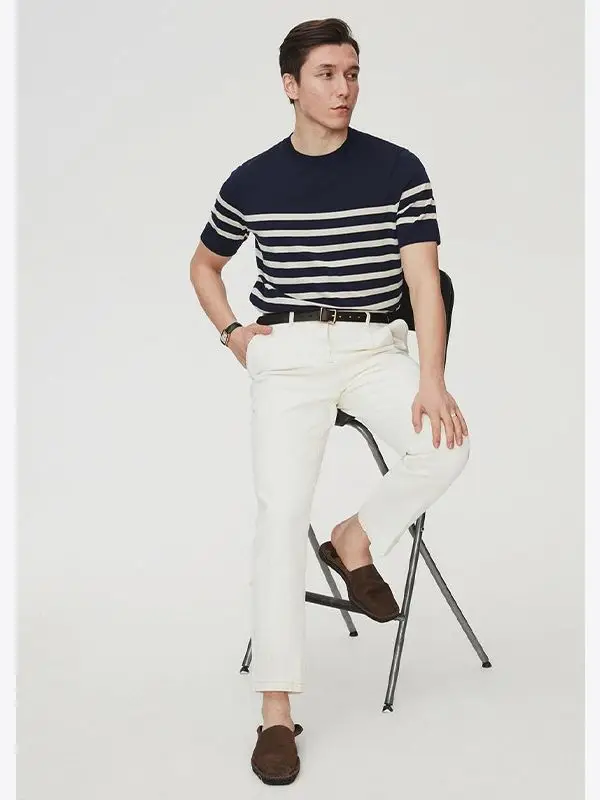 Men Striped Knitted T-shirt Casual Summer Wear