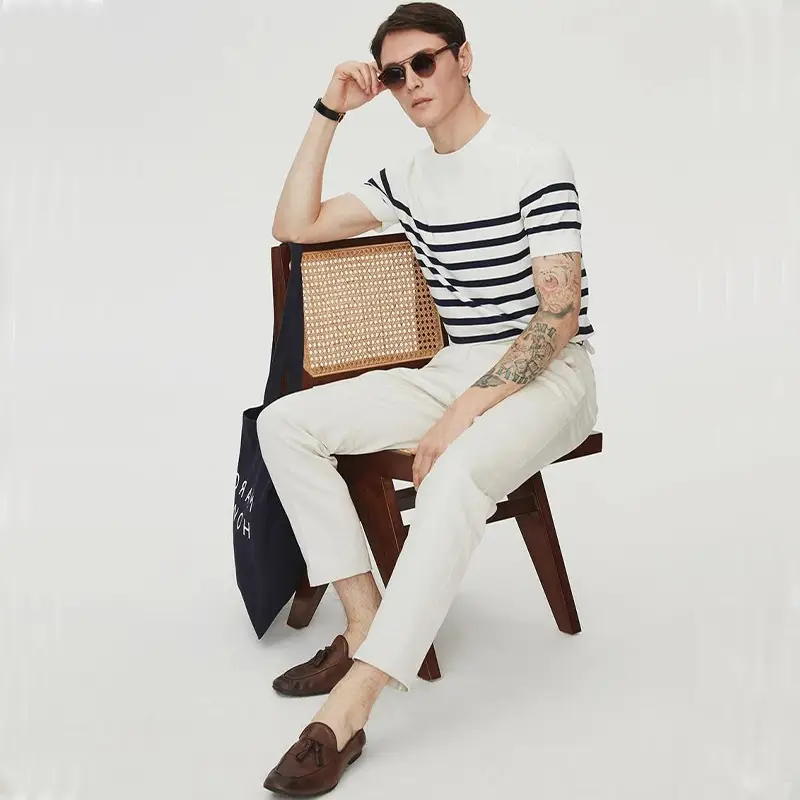Men Striped Knitted T-shirt Casual Summer Wear