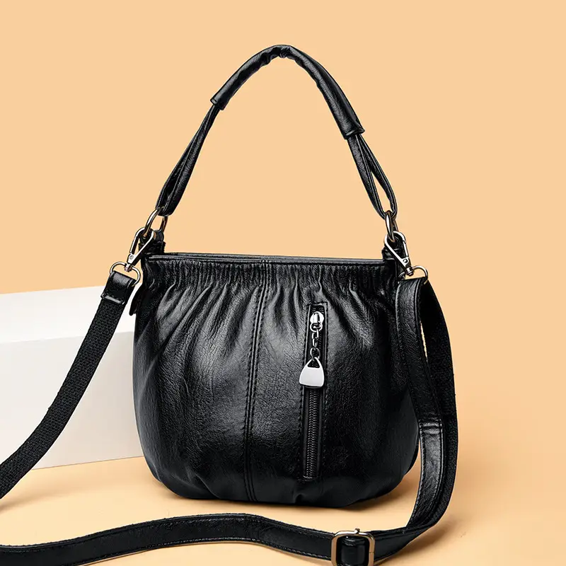 Black PU Leather Crossbody Bag for Women