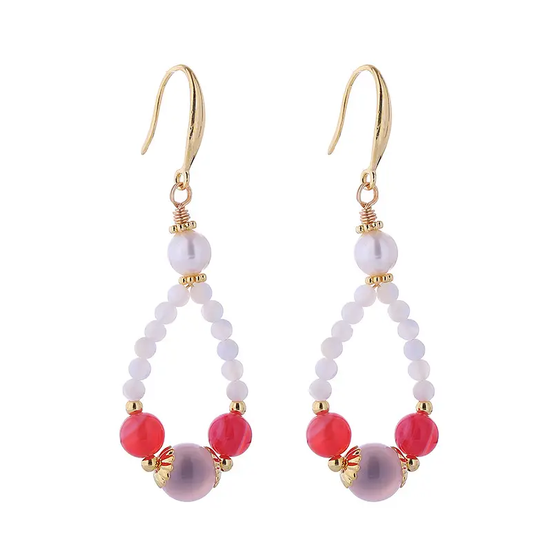 Natural Pearl Earrings Drop Shape Salt Source Agate Antique Gold - Image 6