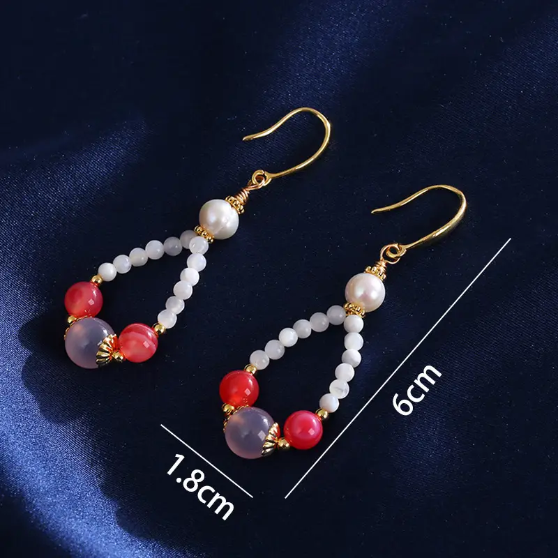 Natural Pearl Earrings Drop Shape Salt Source Agate Antique Gold — feature 2