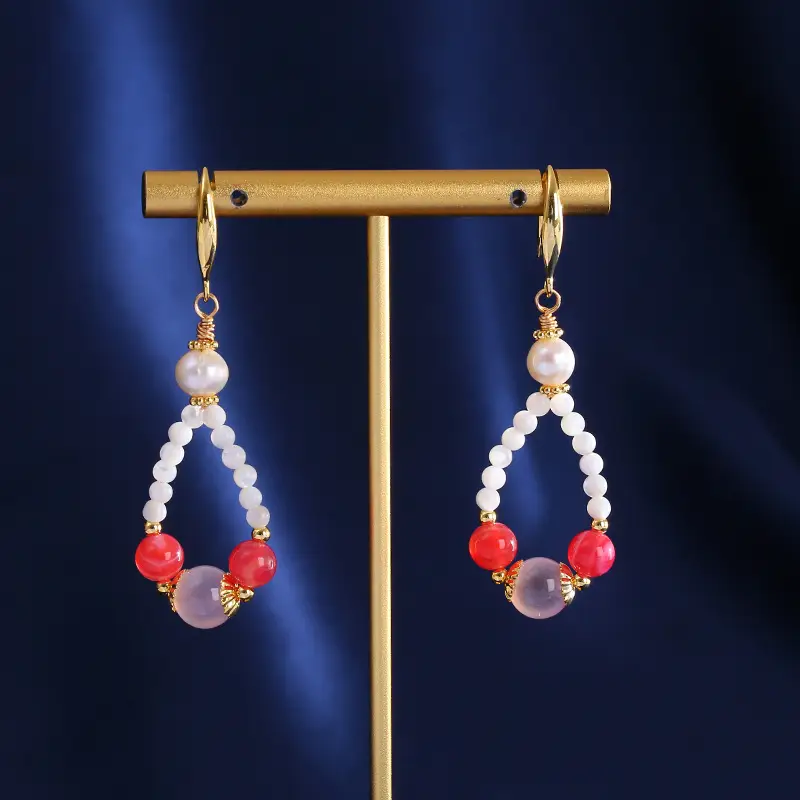 Natural Pearl Earrings Drop Shape Salt Source Agate Antique Gold — feature 4