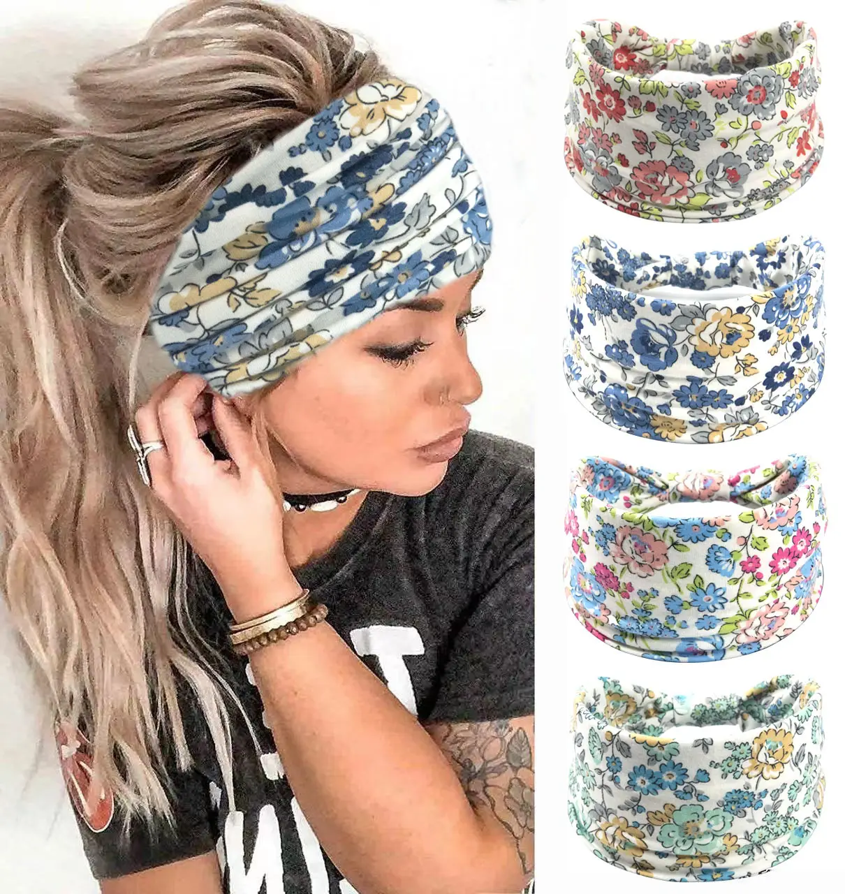 Printed Floral Hair Band for Women Wide Bristle Hood — feature 1