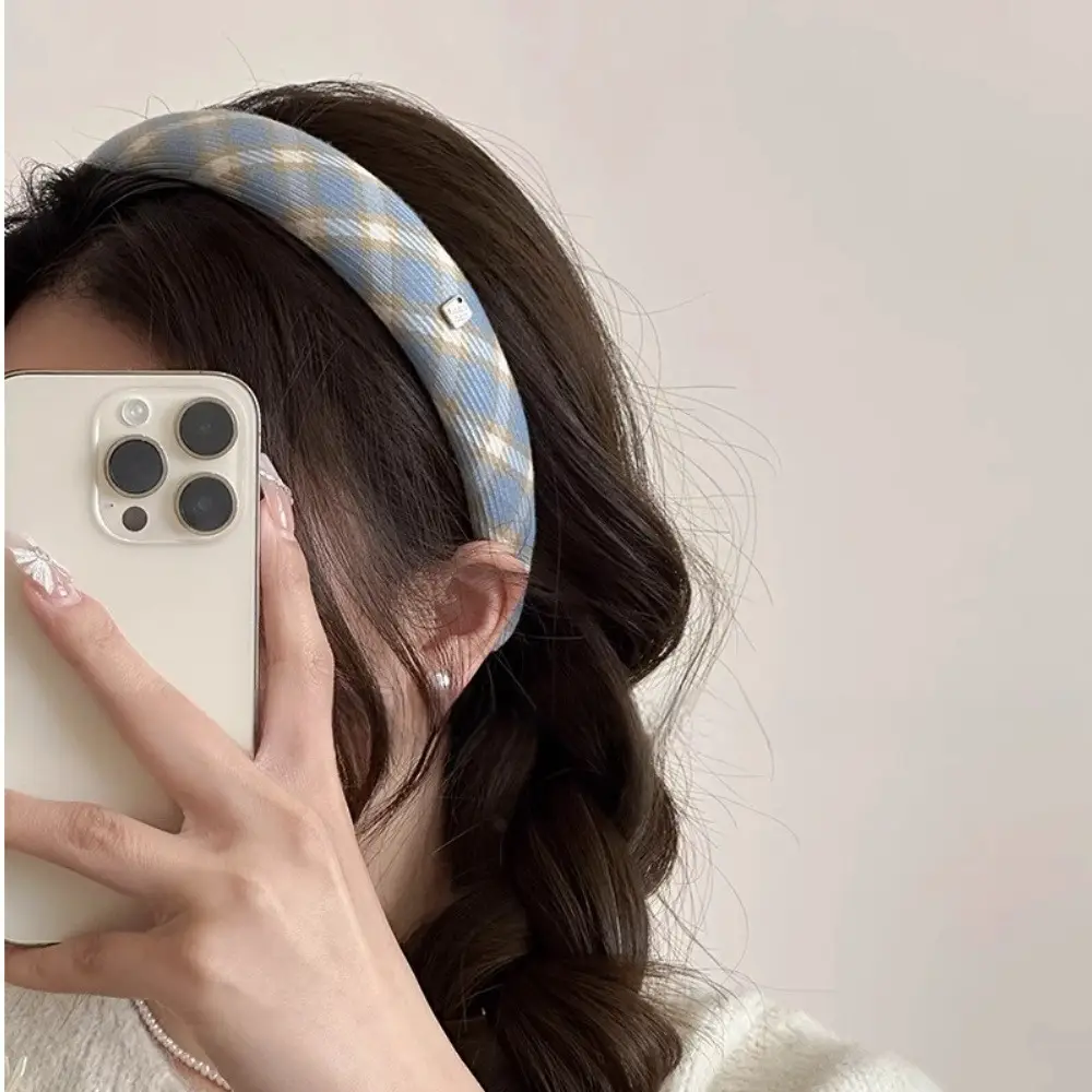 2024 Gold Label Blue Plaid Hair Band for Women - Image 8