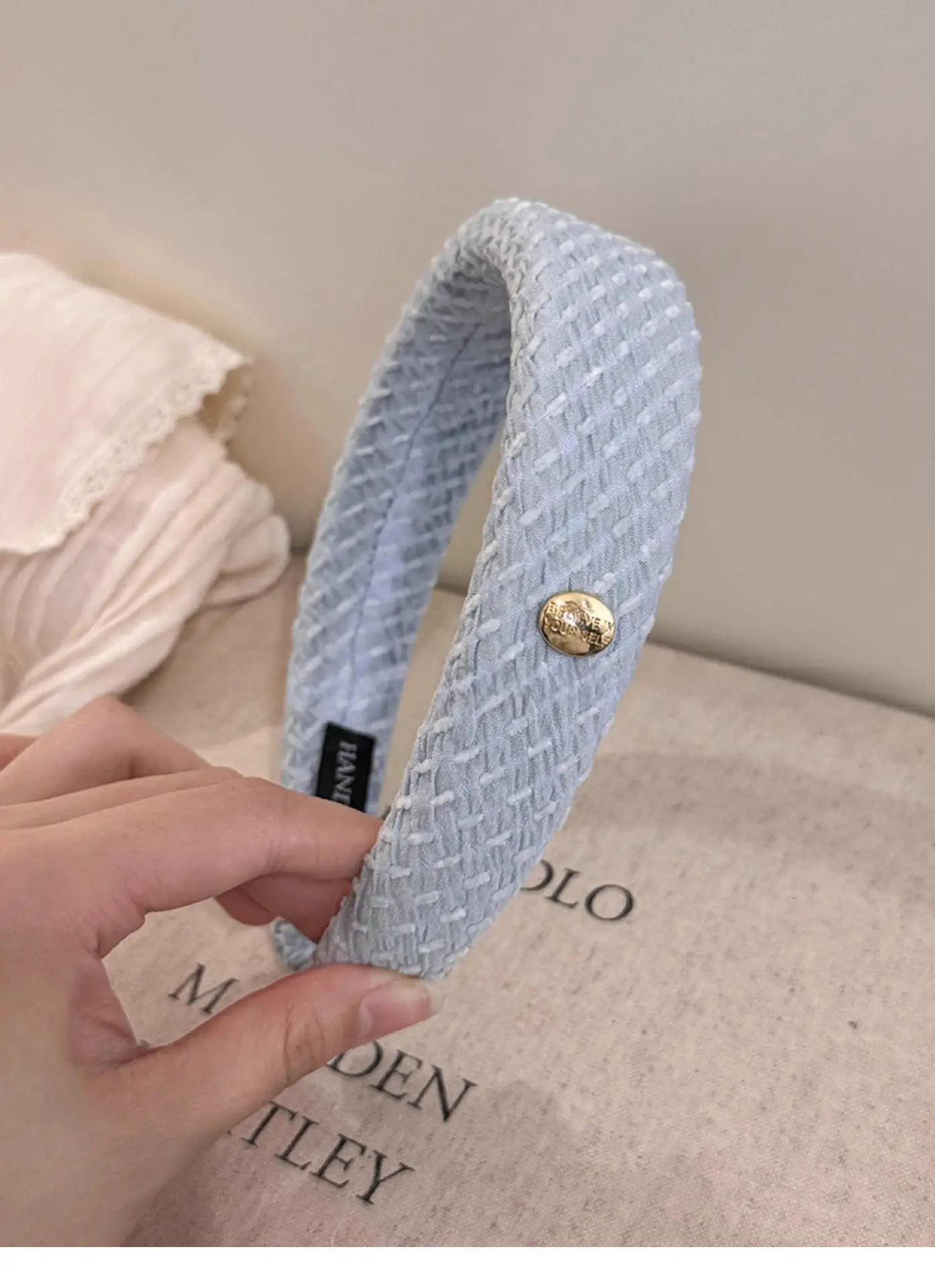 2024 Gold Label Blue Plaid Hair Band for Women — feature 10