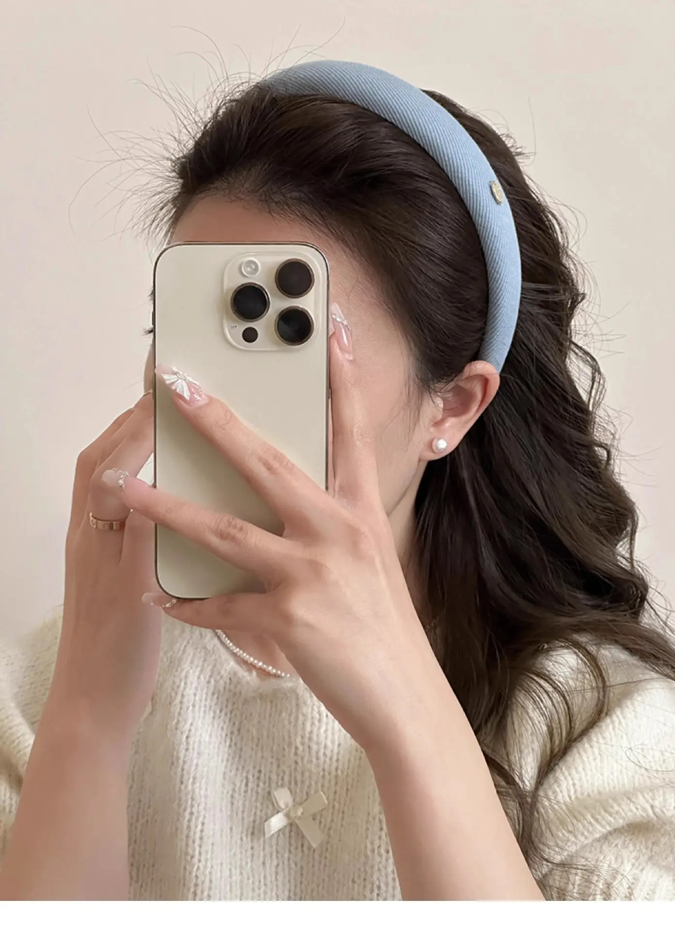2024 Gold Label Blue Plaid Hair Band for Women — feature 3