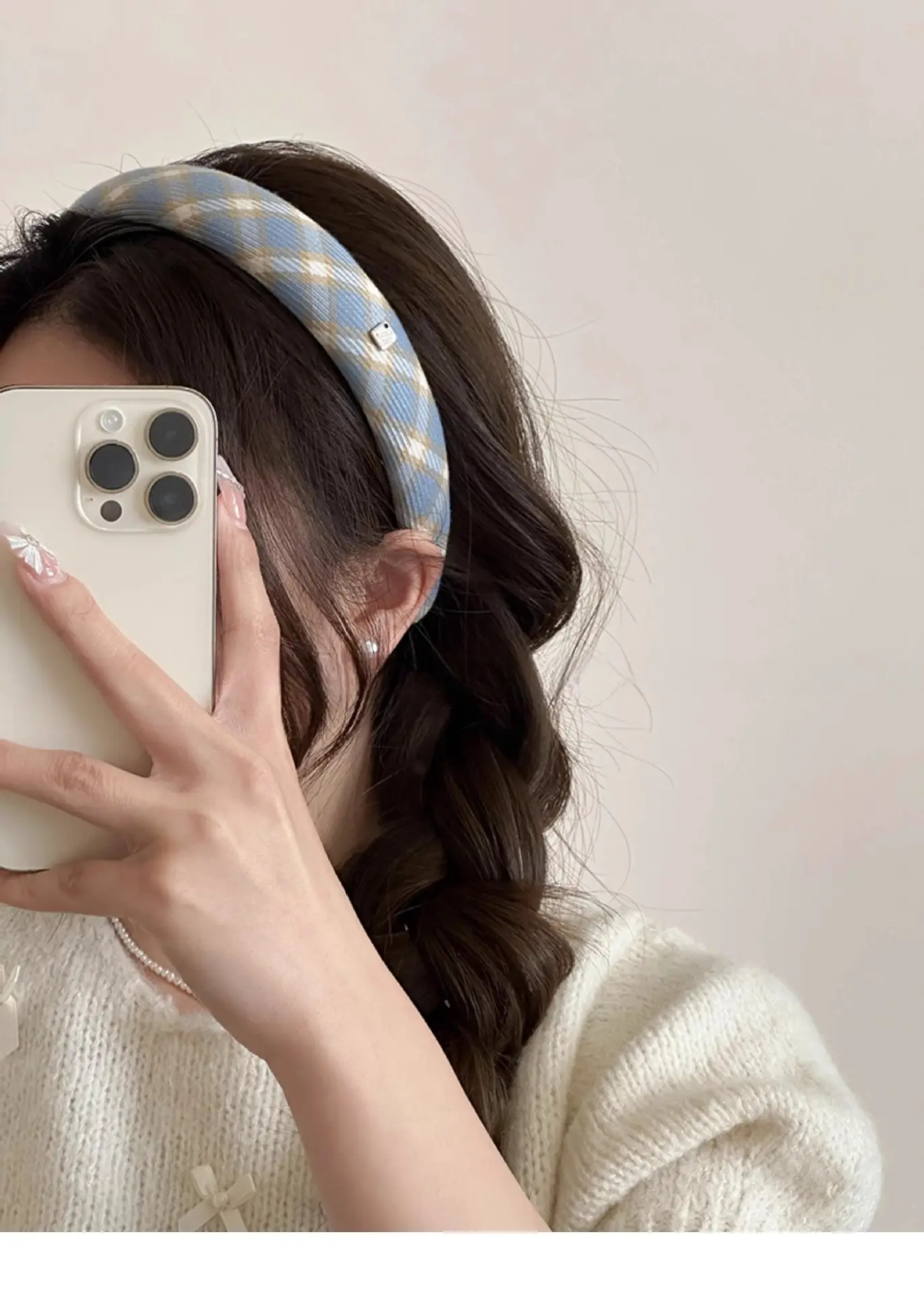 2024 Gold Label Blue Plaid Hair Band for Women — feature 5