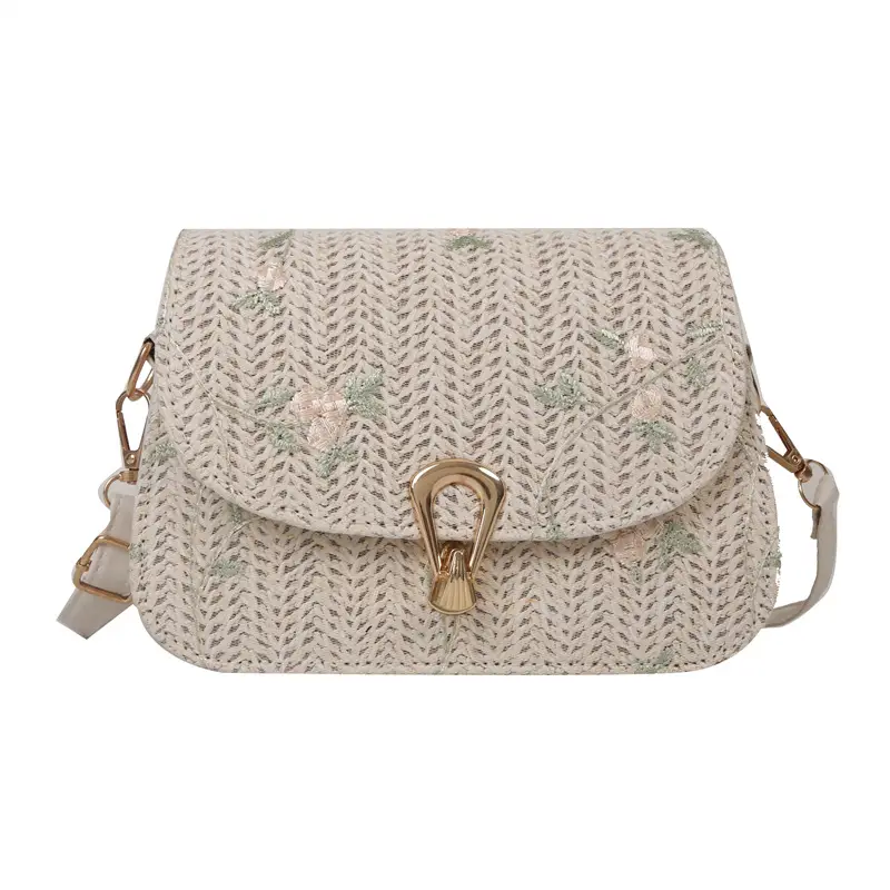 2024 Vintage Straw Textural Crossbody Bag White - Image 7