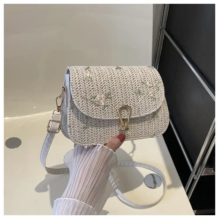 2024 Vintage Straw Textural Crossbody Bag White — feature 11