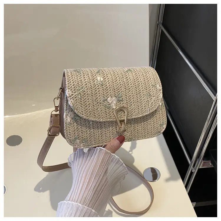 2024 Vintage Straw Textural Crossbody Bag White — feature 12