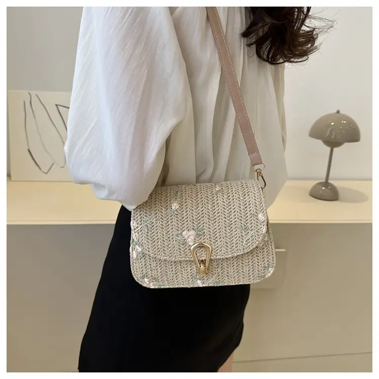 2024 Vintage Straw Textural Crossbody Bag White — feature 13