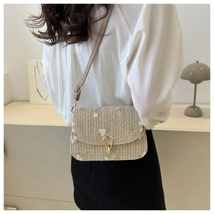 2024 Vintage Straw Textural Crossbody Bag White — feature 14