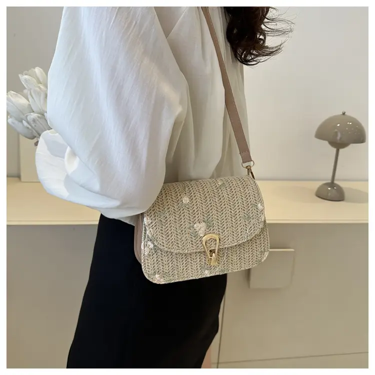 2024 Vintage Straw Textural Crossbody Bag White — feature 15