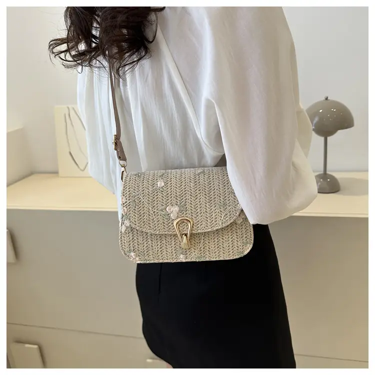 2024 Vintage Straw Textural Crossbody Bag White — feature 17