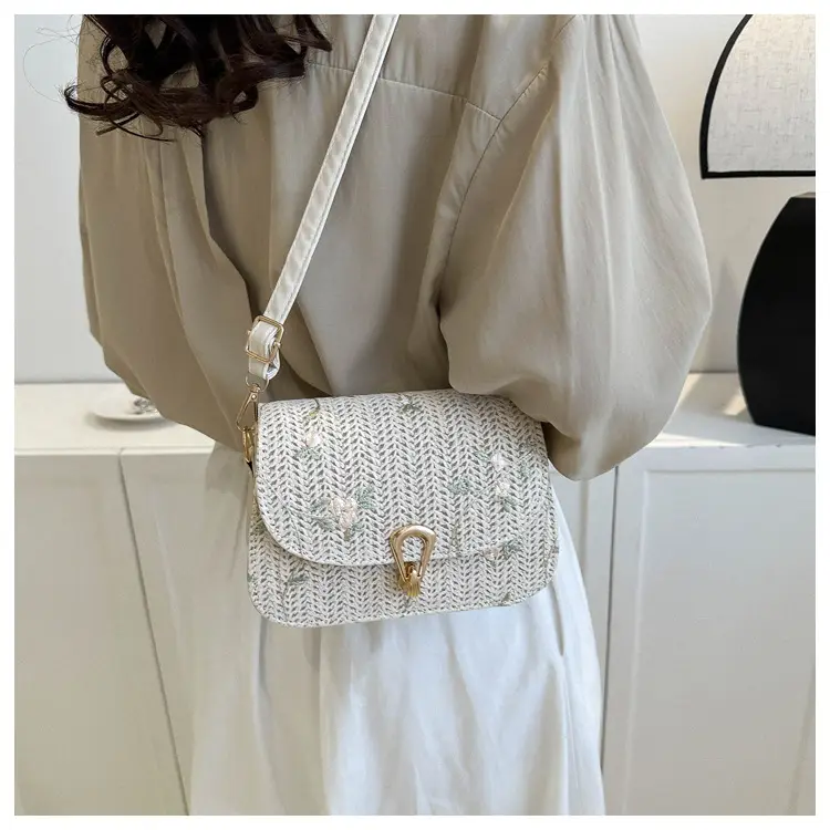 2024 Vintage Straw Textural Crossbody Bag White — feature 19