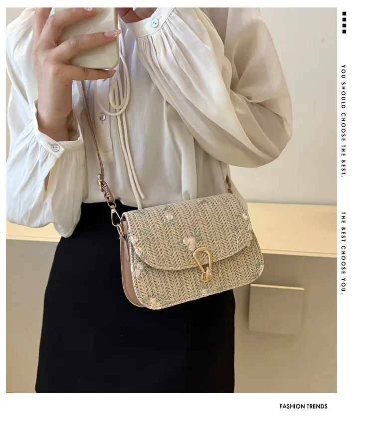 2024 Vintage Straw Textural Crossbody Bag White — feature 2