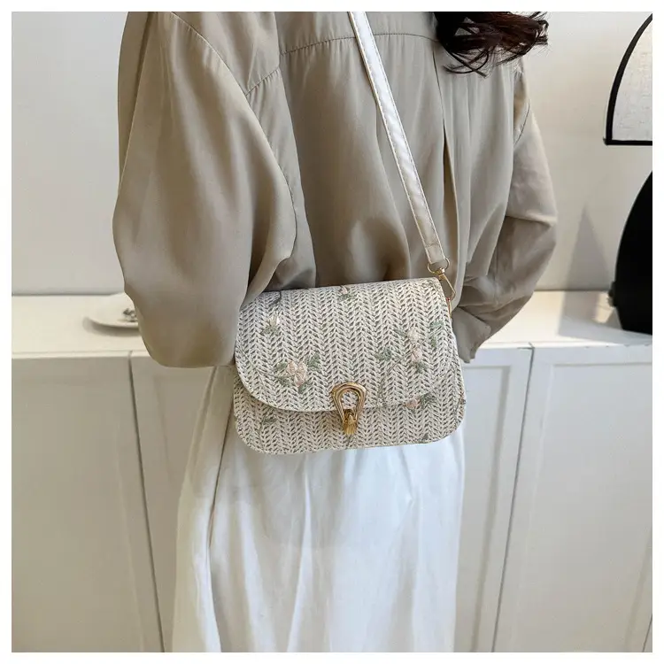 2024 Vintage Straw Textural Crossbody Bag White — feature 20