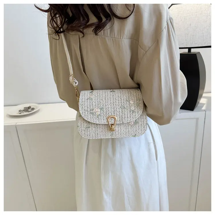 2024 Vintage Straw Textural Crossbody Bag White — feature 21