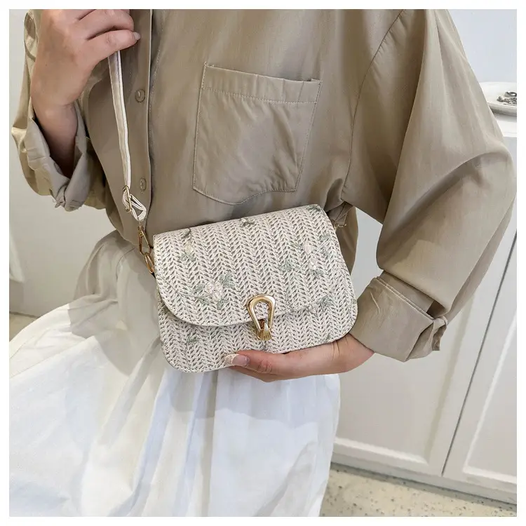 2024 Vintage Straw Textural Crossbody Bag White — feature 22