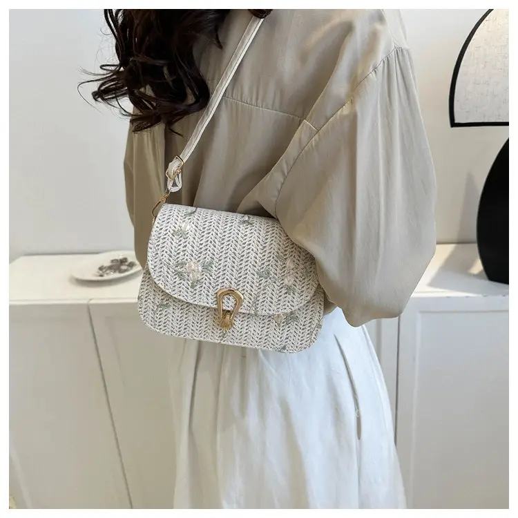 2024 Vintage Straw Textural Crossbody Bag White — feature 23