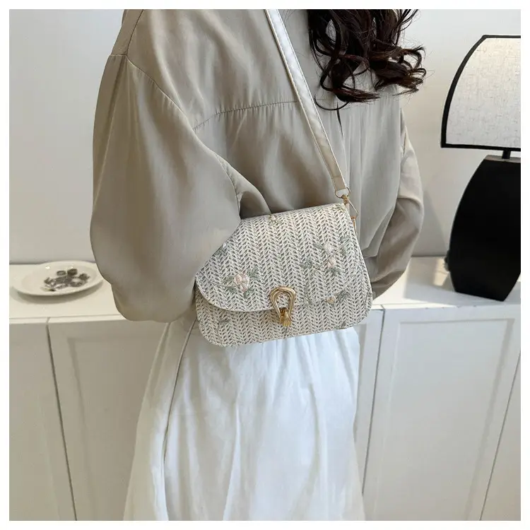2024 Vintage Straw Textural Crossbody Bag White — feature 24