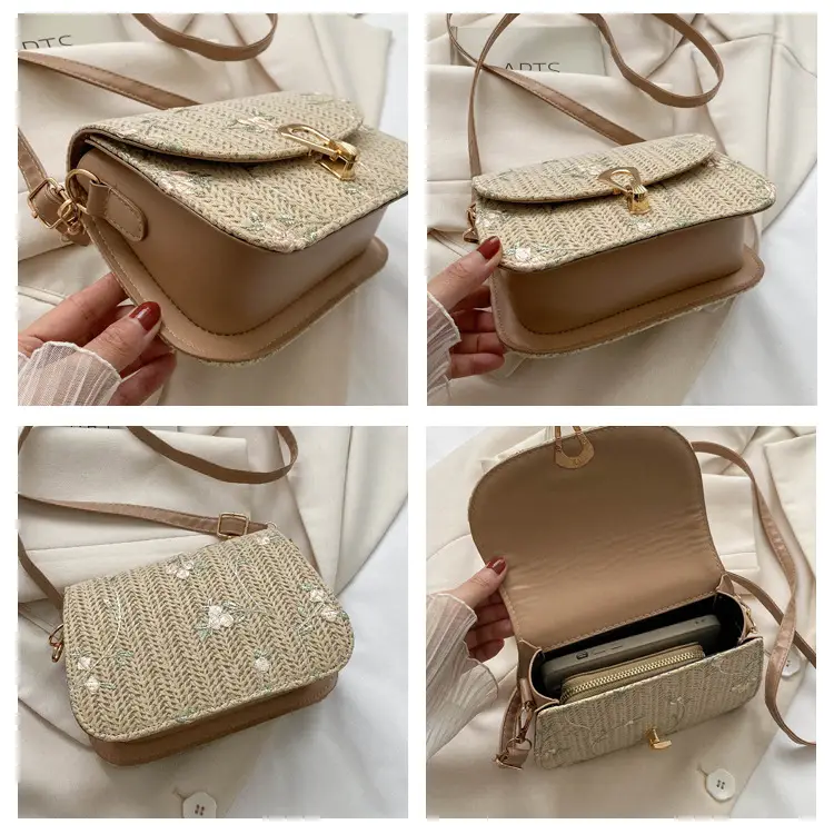 2024 Vintage Straw Textural Crossbody Bag White — feature 9