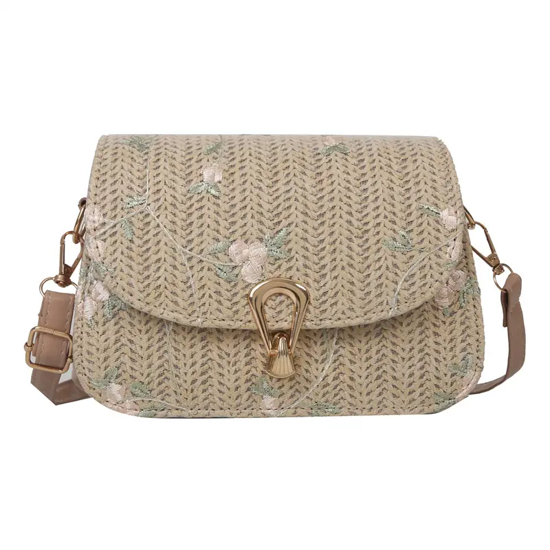 2024 Vintage Straw Textural Crossbody Bag White - Image 2