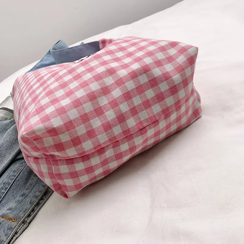 Women's Plaid Canvas Shoulder Bag Large Capacity - Image 6