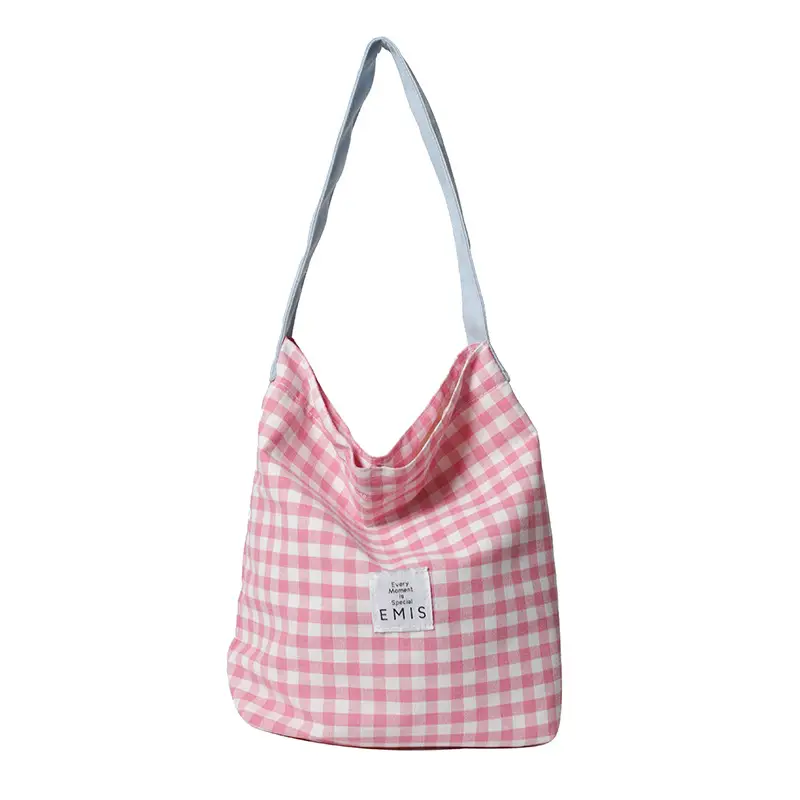Women's Plaid Canvas Shoulder Bag Large Capacity - Image 9