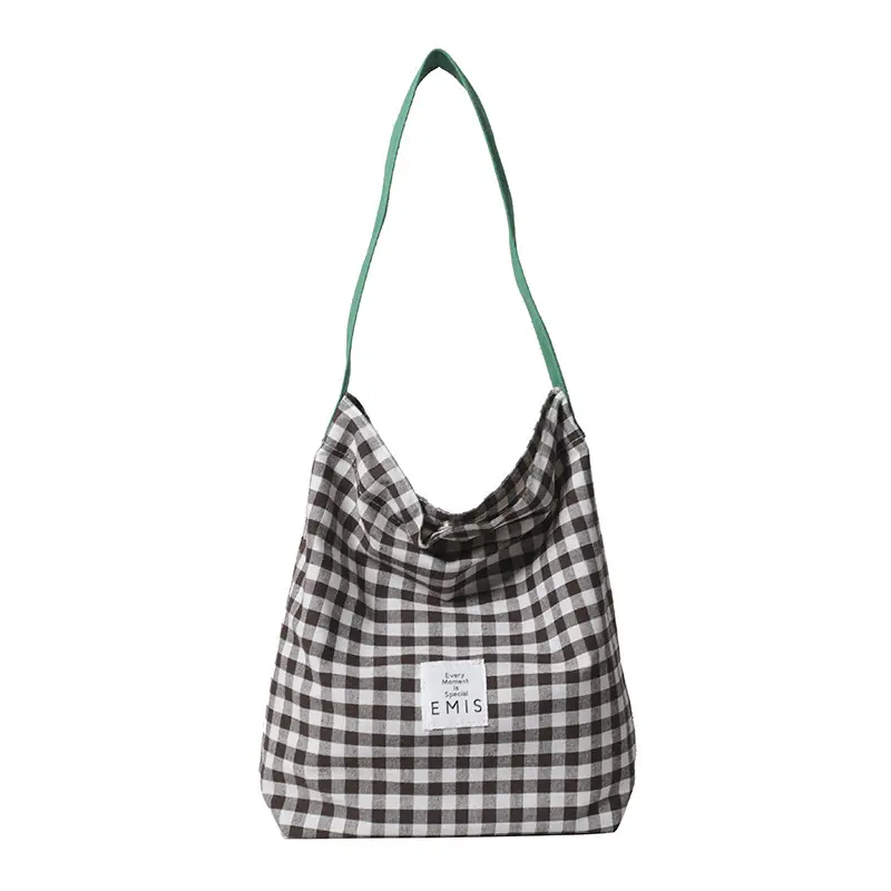 Women's Plaid Canvas Shoulder Bag Large Capacity - Image 3