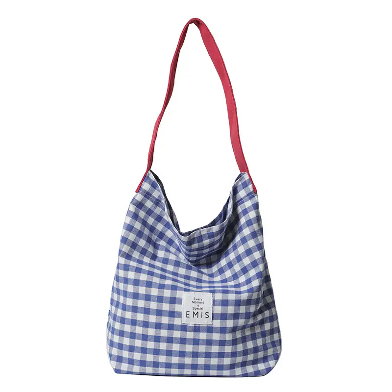Women's Plaid Canvas Shoulder Bag Large Capacity - Image 4