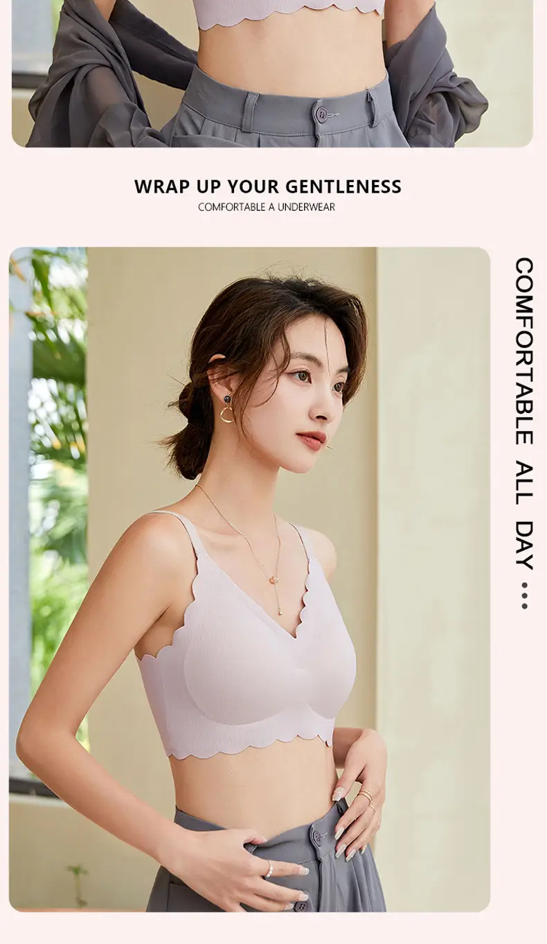 Black Traceless Underwear Women Summer Large Chest Small No Steel Ring Gathering — feature 17