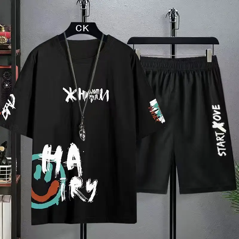 Men's Green Watermark Casual Shorts Set - Image 2