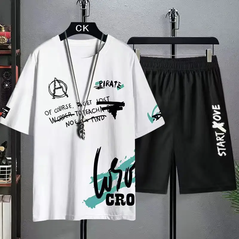 Men's Green Watermark Casual Shorts Set - Image 5