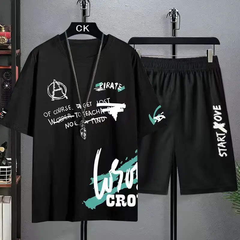 Men's Green Watermark Casual Shorts Set - Image 6