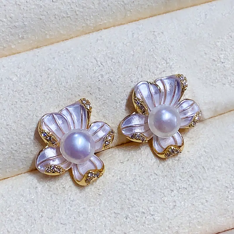 Romantic Five-Petal Pearl Earrings Sweet Painted Glaze — feature 10