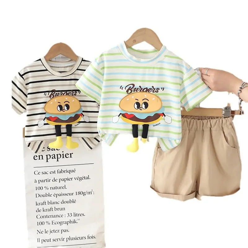 Kids Cotton Striped T-Shirt Set with Graphic Print - Image 5