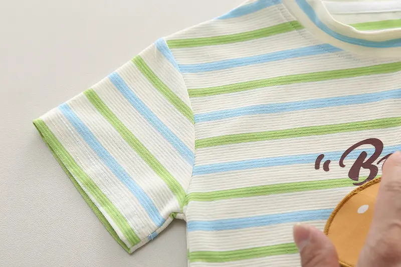 Kids Cotton Striped T-Shirt Set with Graphic Print — feature 13