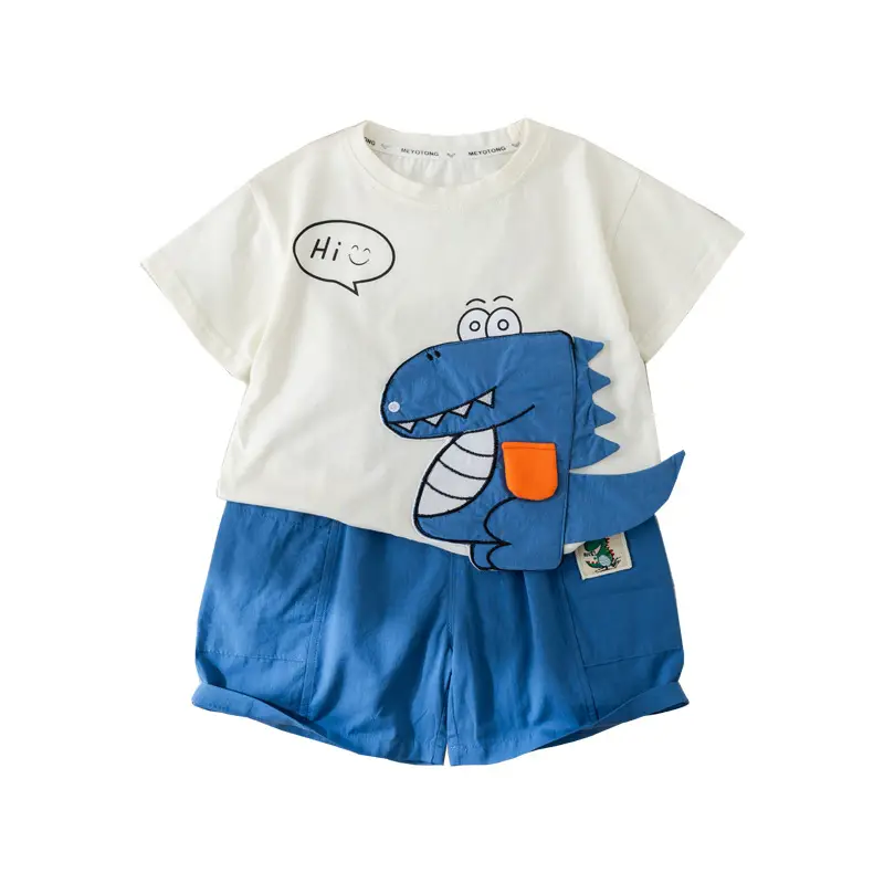 Boys Cartoon Dinosaur 2Pc Cotton Summer Suit - Image 5
